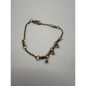 Gold Tone Rhinestone Charm Bracelet Dangling Crystal Vintage Style